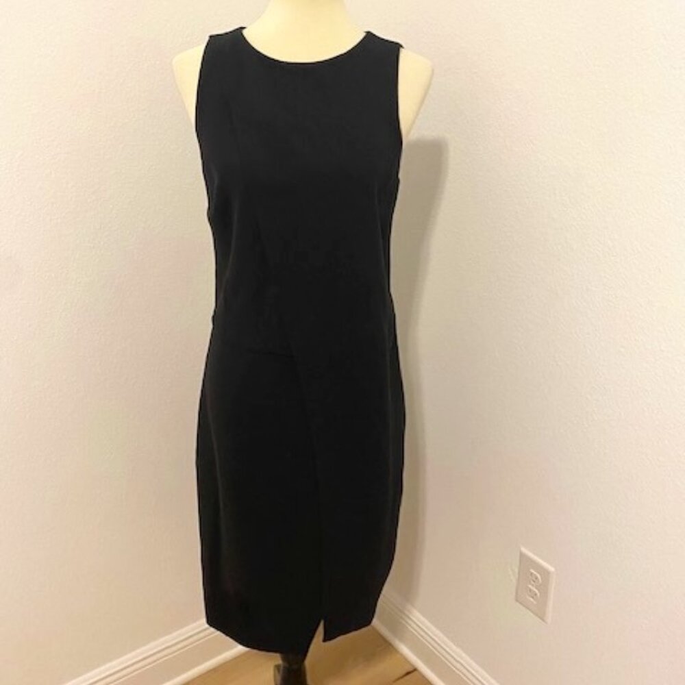 Halston Heritage black dress. Sleeveless with a faux wrap skirt SZ 8